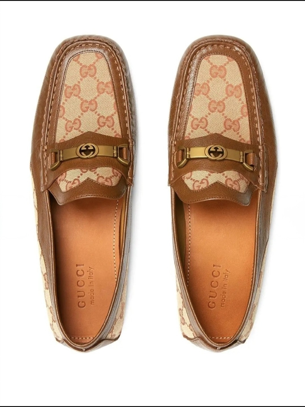 Gucci GG Canvas Leather Horsebit Loafers, 11